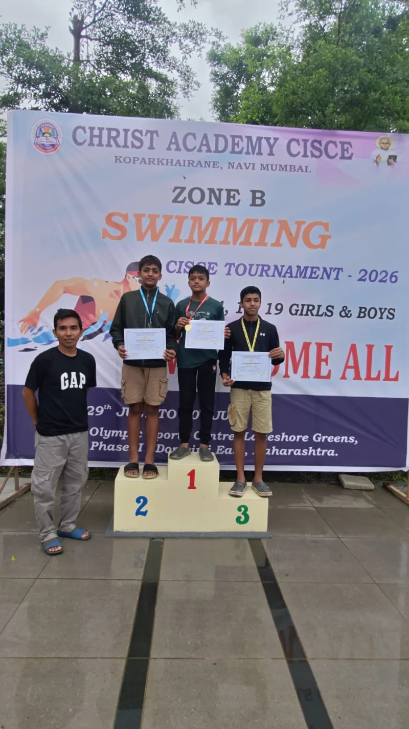 Shaurya Deore receiving a Silver Medal in the Swimming Breaststroke event