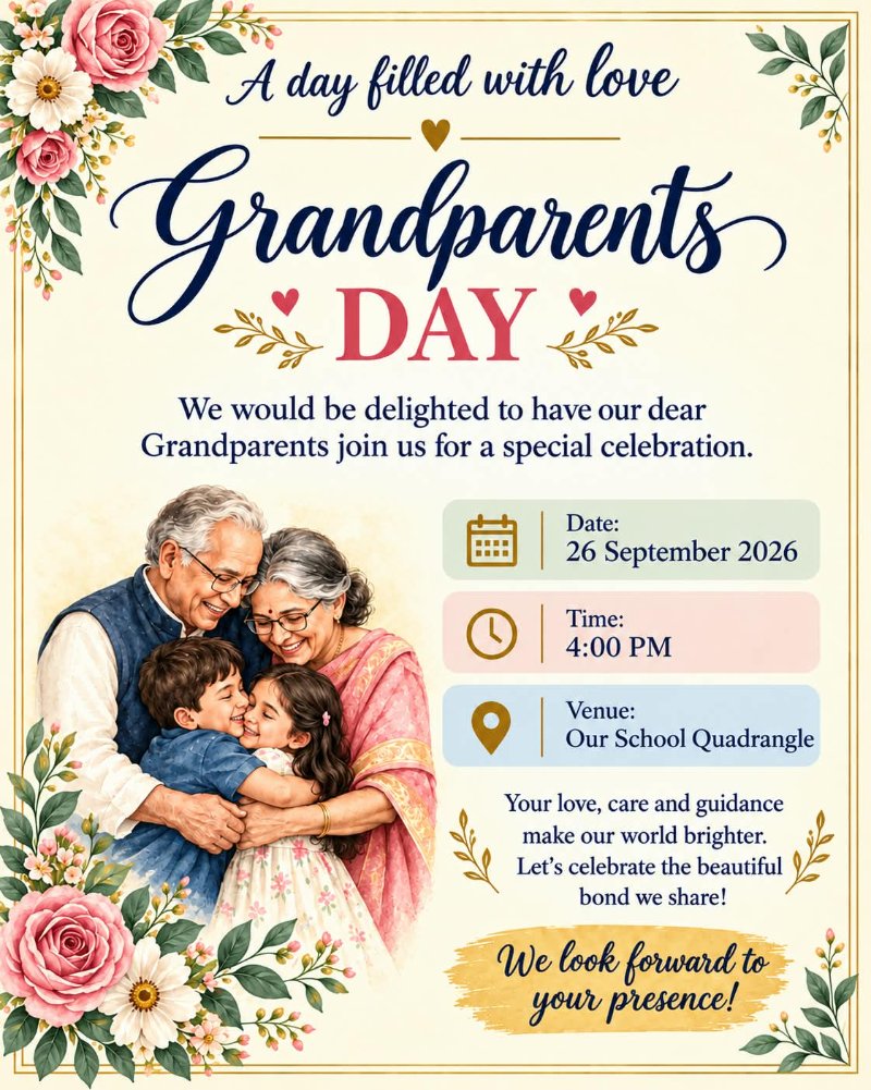Grandparents' Day invitation for 26 September 2026 at 4:00 PM in the school quadrangle
